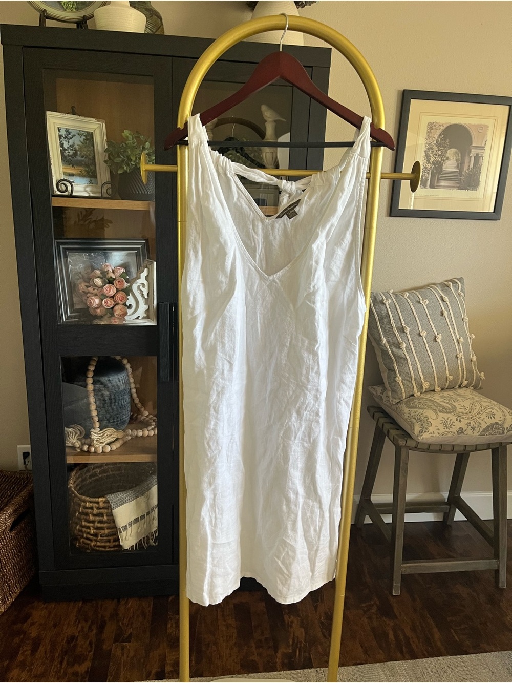 Tommy Bahama White 100% linen slip dress tie neck